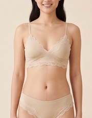 Lace Trim Triangle Bralette - Beige