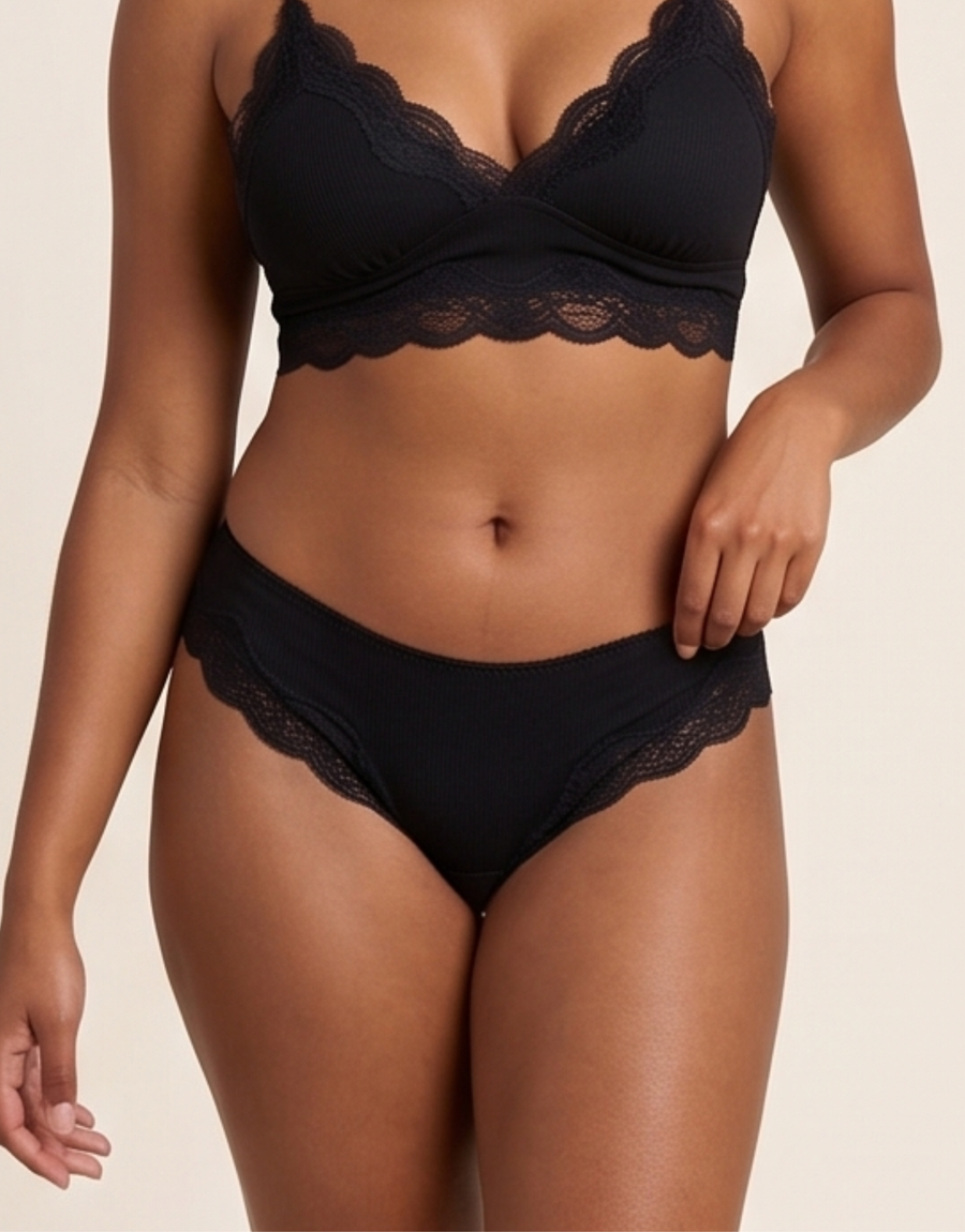 Lace Trim Cheeky - Black