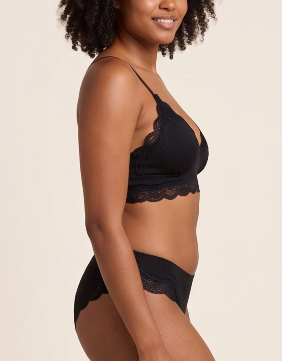 Lace Trim Cheeky - Black