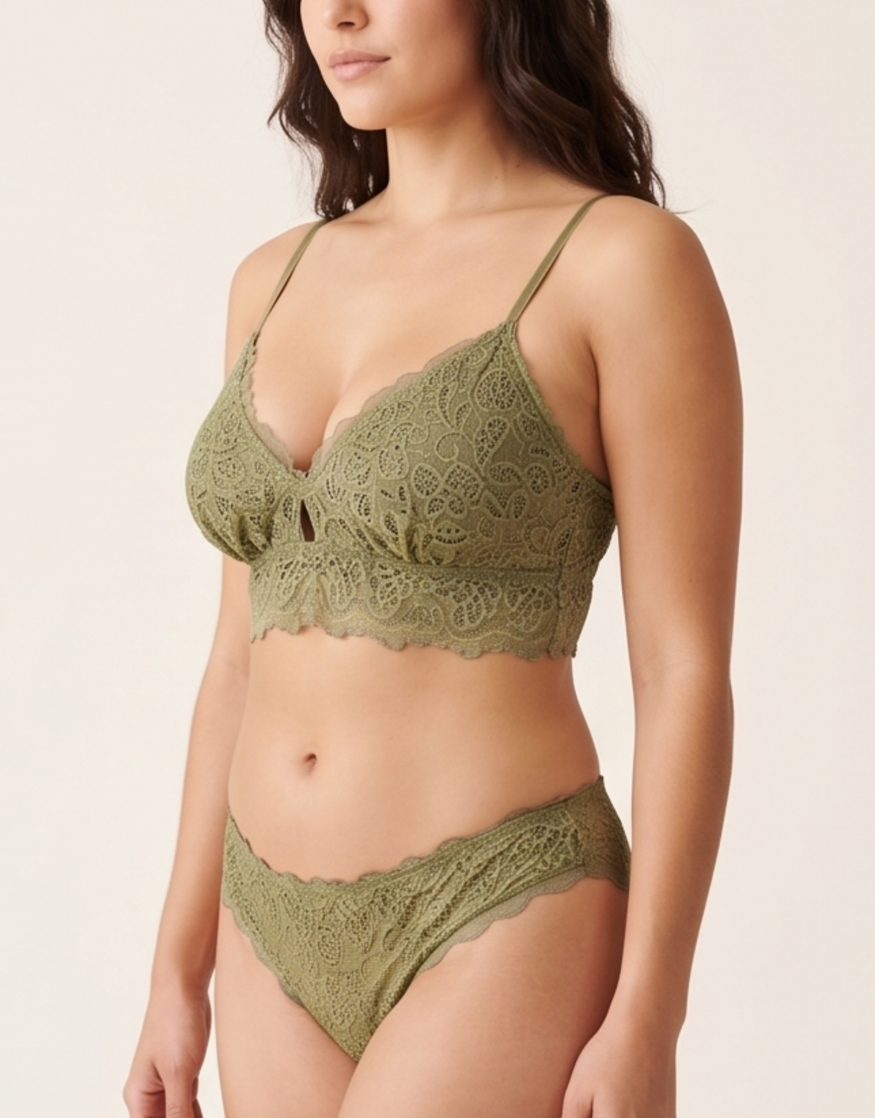 Dainty Lace Scoop Longline Bralette - Olive