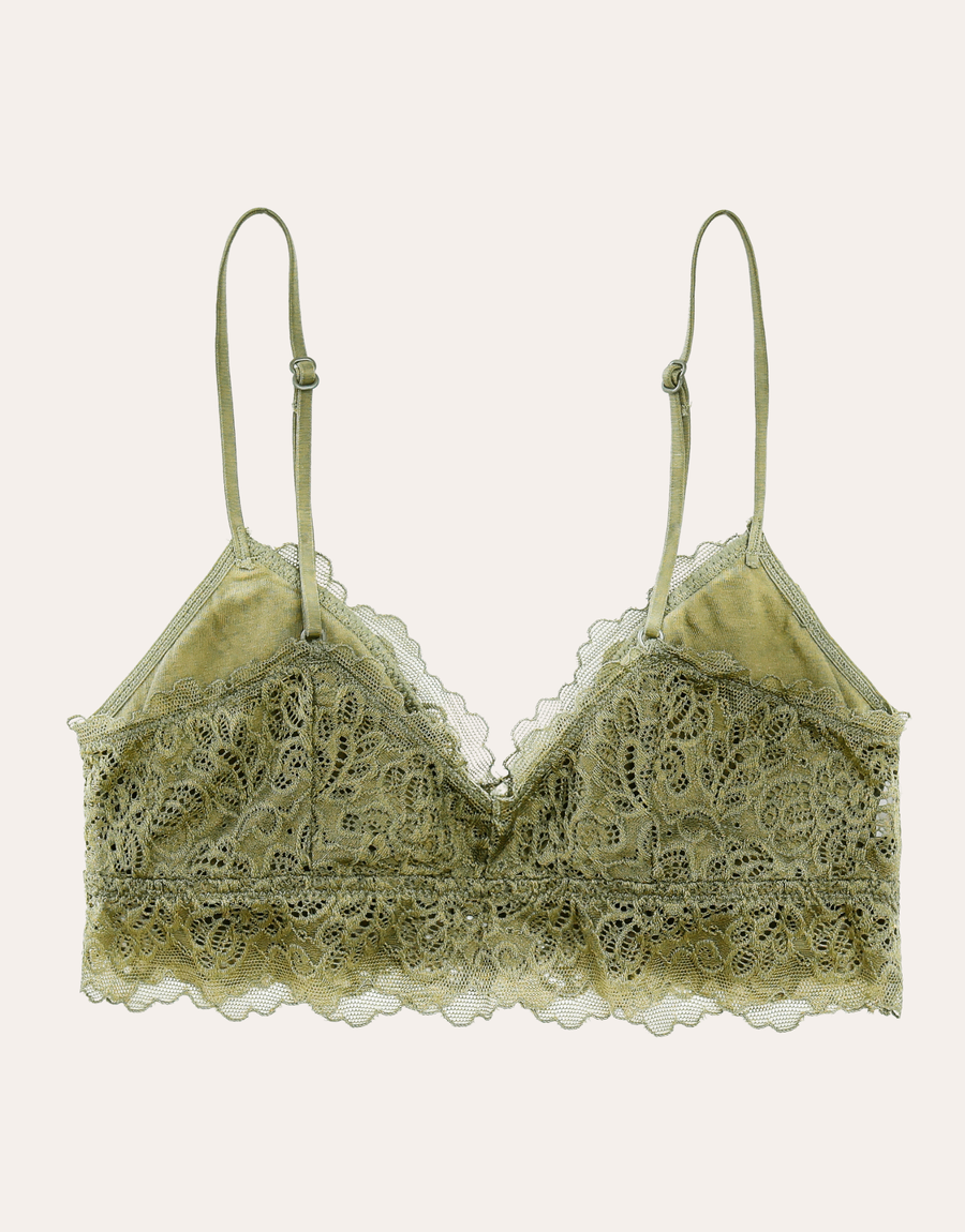 Dainty Lace Scoop Longline Bralette - Olive