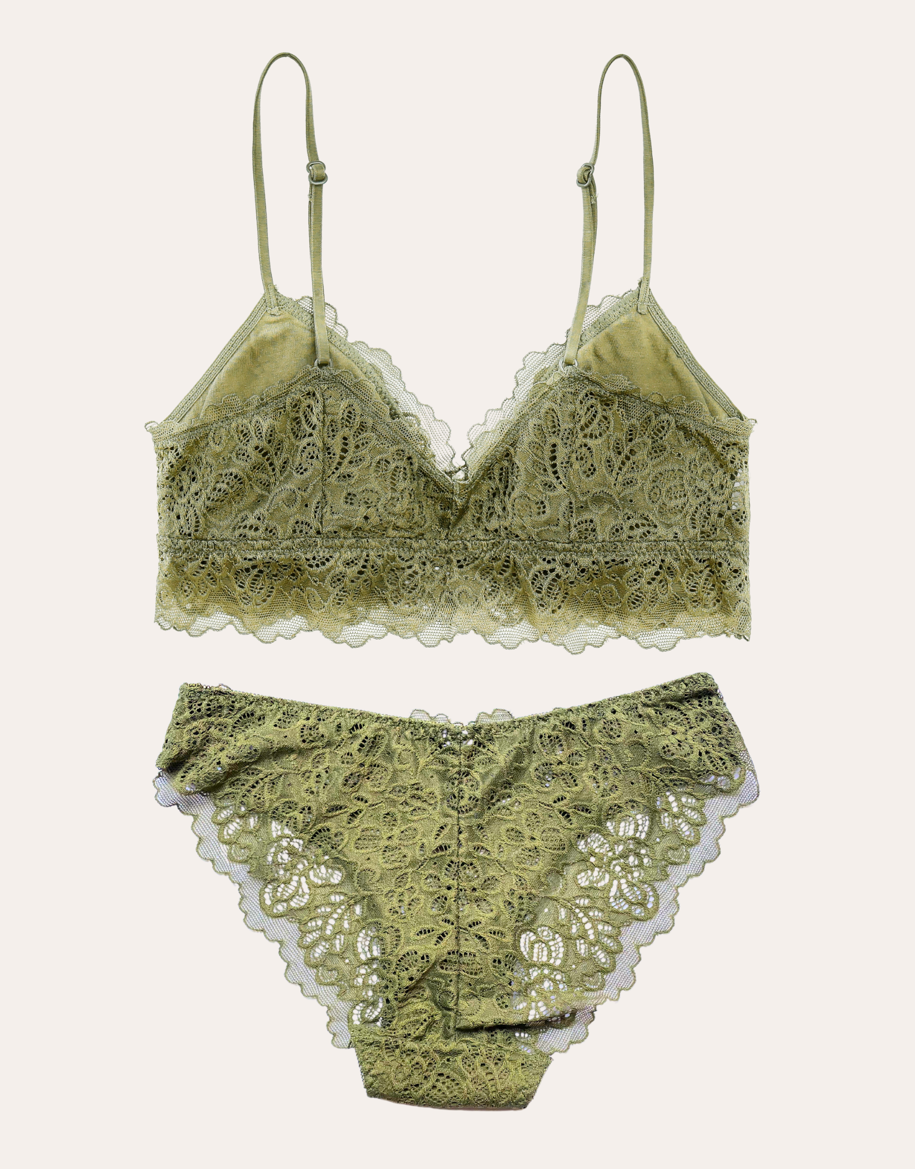 Dainty Lace Bralette Set - Olive