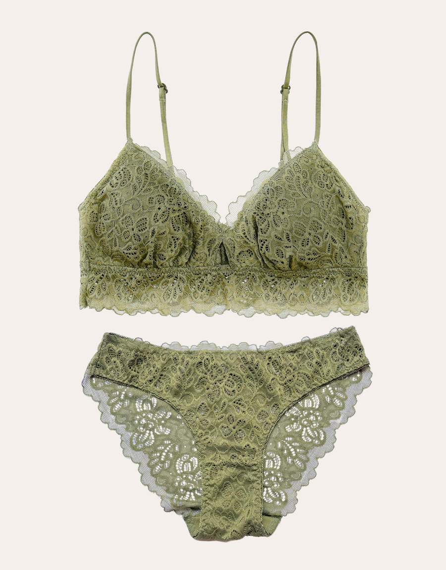 Dainty Lace Bralette Set - Olive