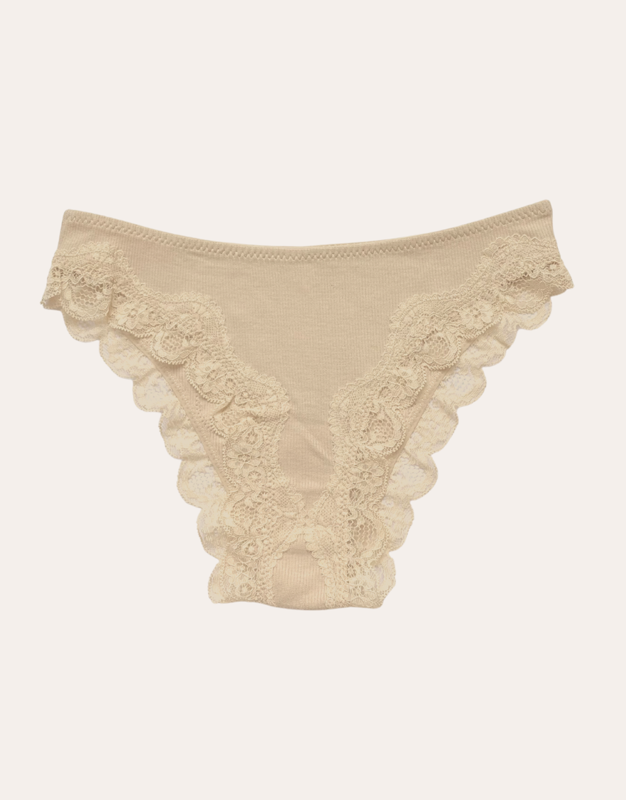 Lace Trim Cheeky - Beige