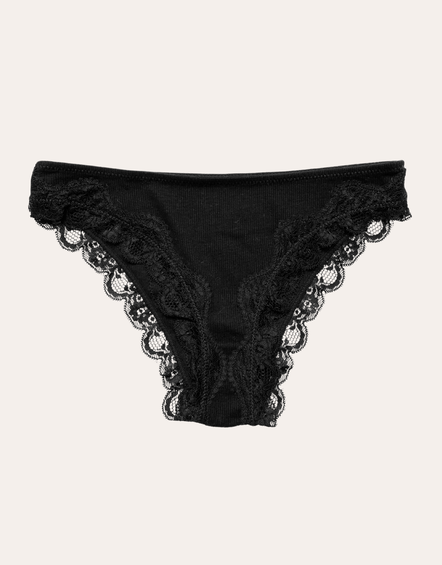 Lace Trim Cheeky - Black