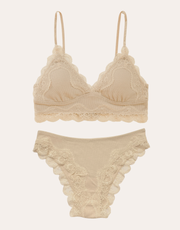 Lace Trim Bralette Set - Beige