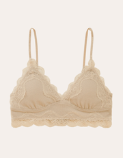 Lace Trim Triangle Bralette - Beige