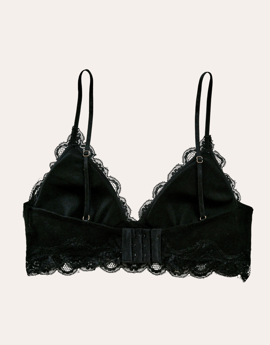 Lace Trim Triangle Bralette - Black