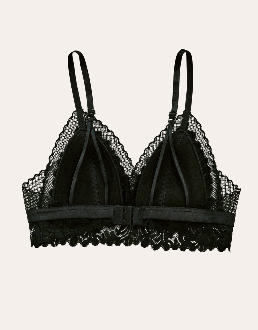 Romantic Lace Triangle Longline Bralette - Black