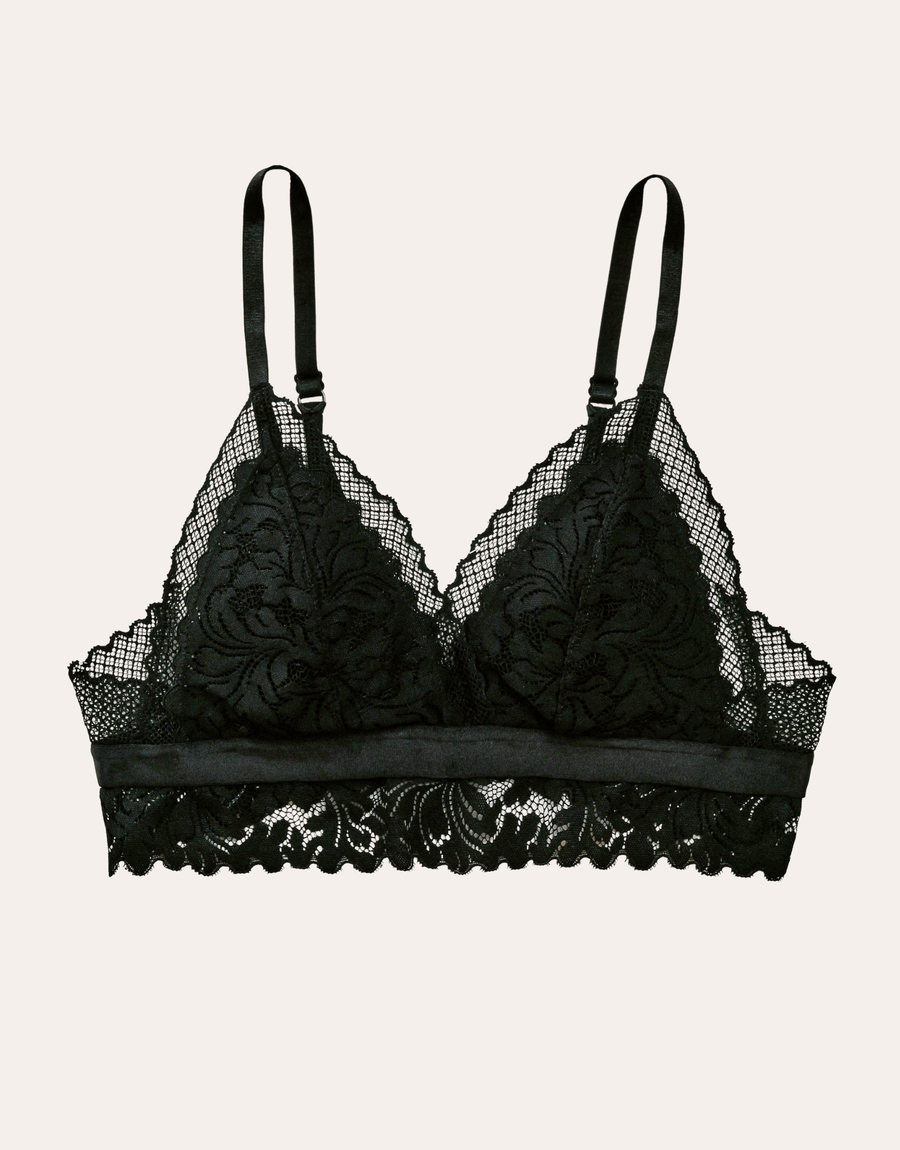 Romantic Lace Triangle Longline Bralette - Black