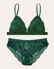 Scallop Lace Bralette Set - Forest Green