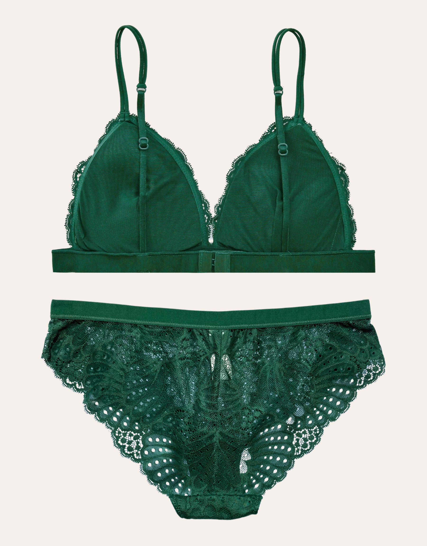 Scallop Lace Bralette Set - Forest Green