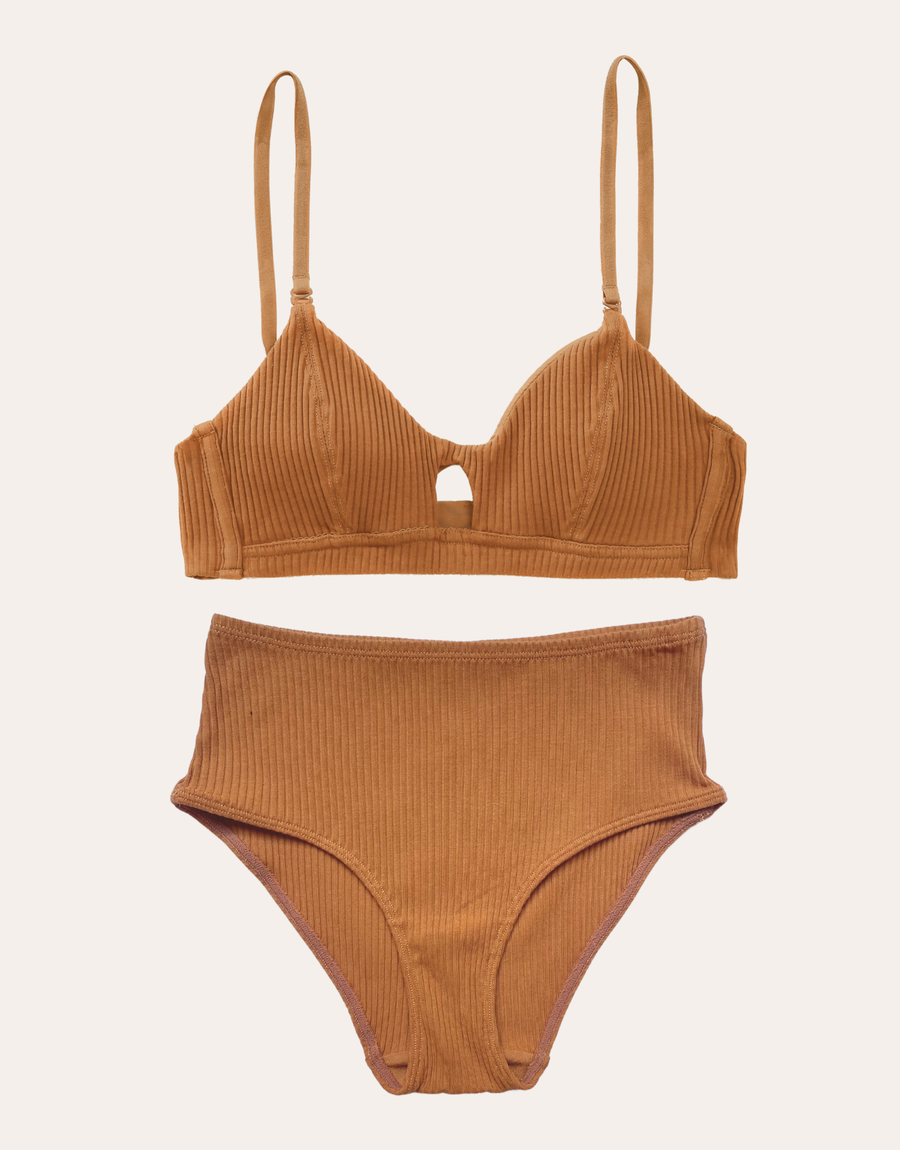 Soft Rib Bralette Set - Bronze