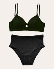 Soft Rib Bralette Set - Black