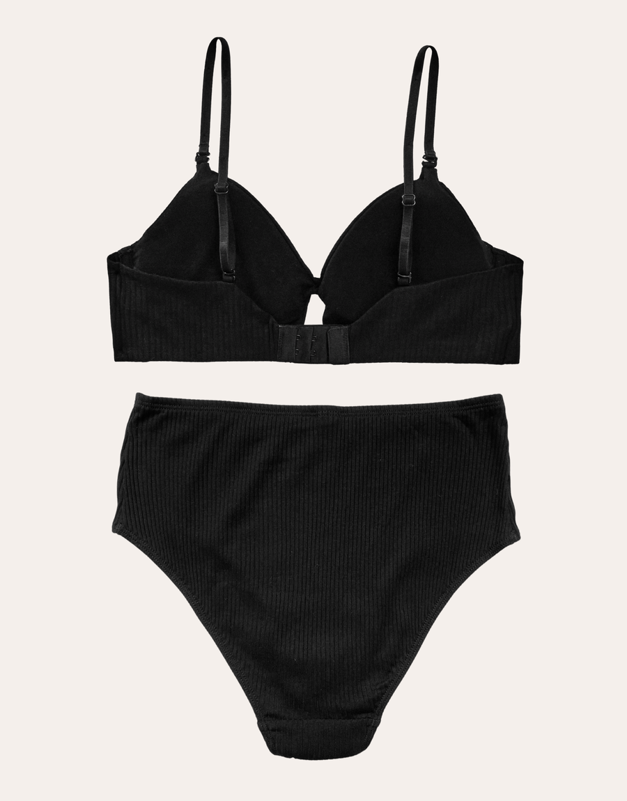 Soft Rib Bralette Set - Black