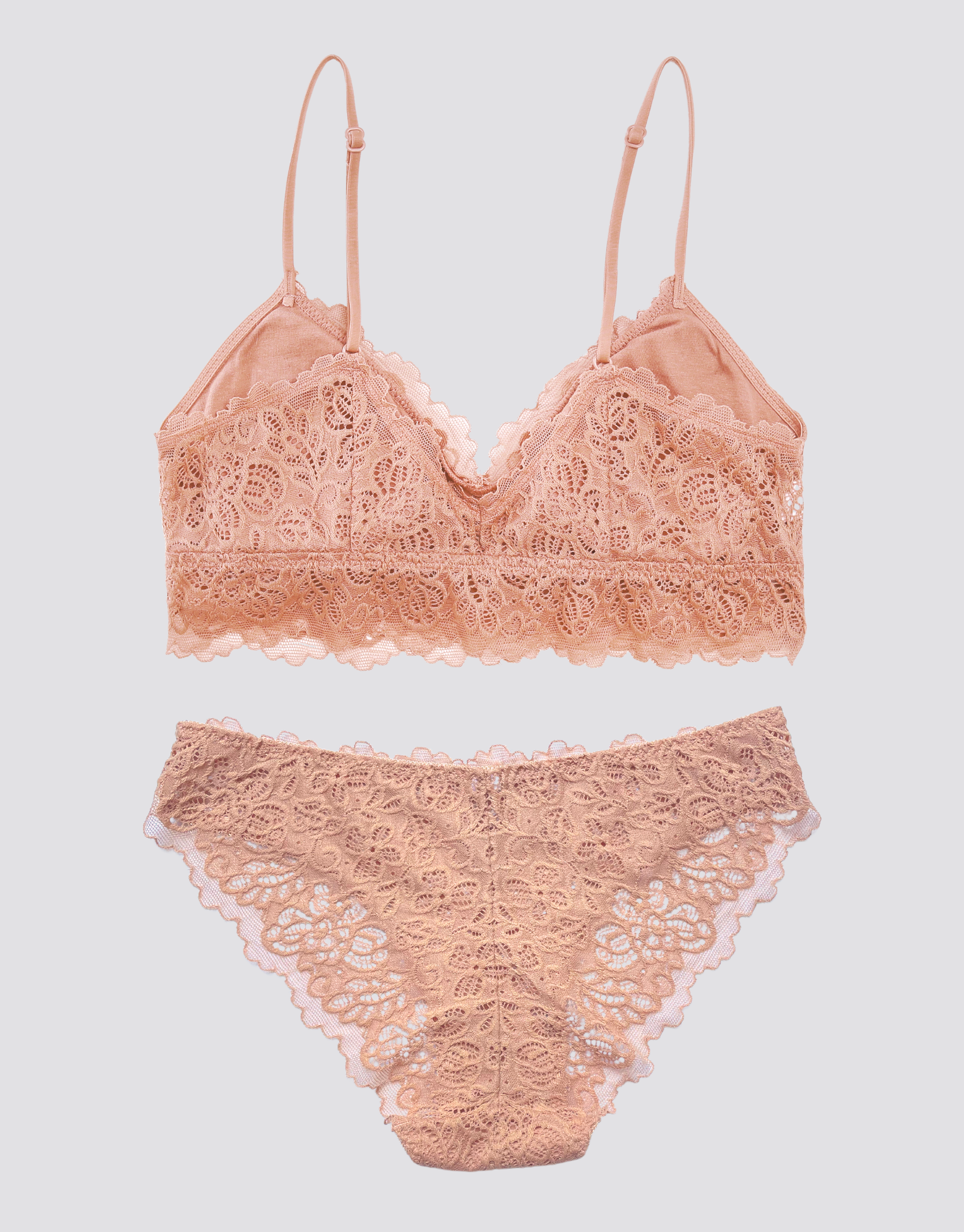 Dainty Lace Peephole Bralette Set - Coral