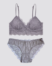 Dainty Lace Peephole Bralette Set - Dusk