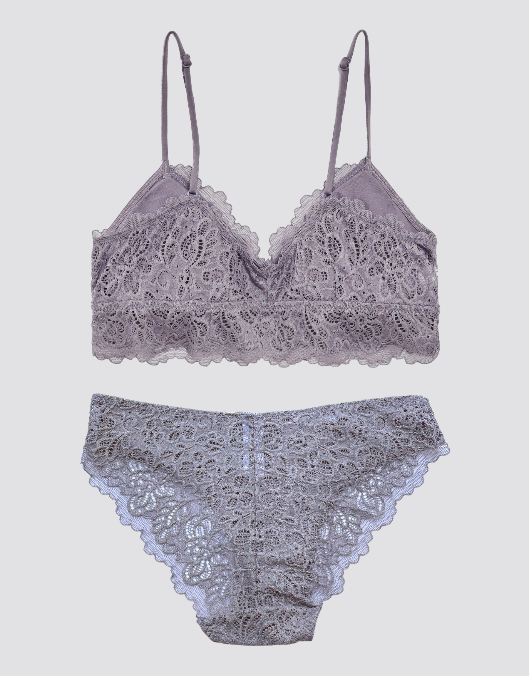 Dainty Lace Peephole Bralette Set - Dusk