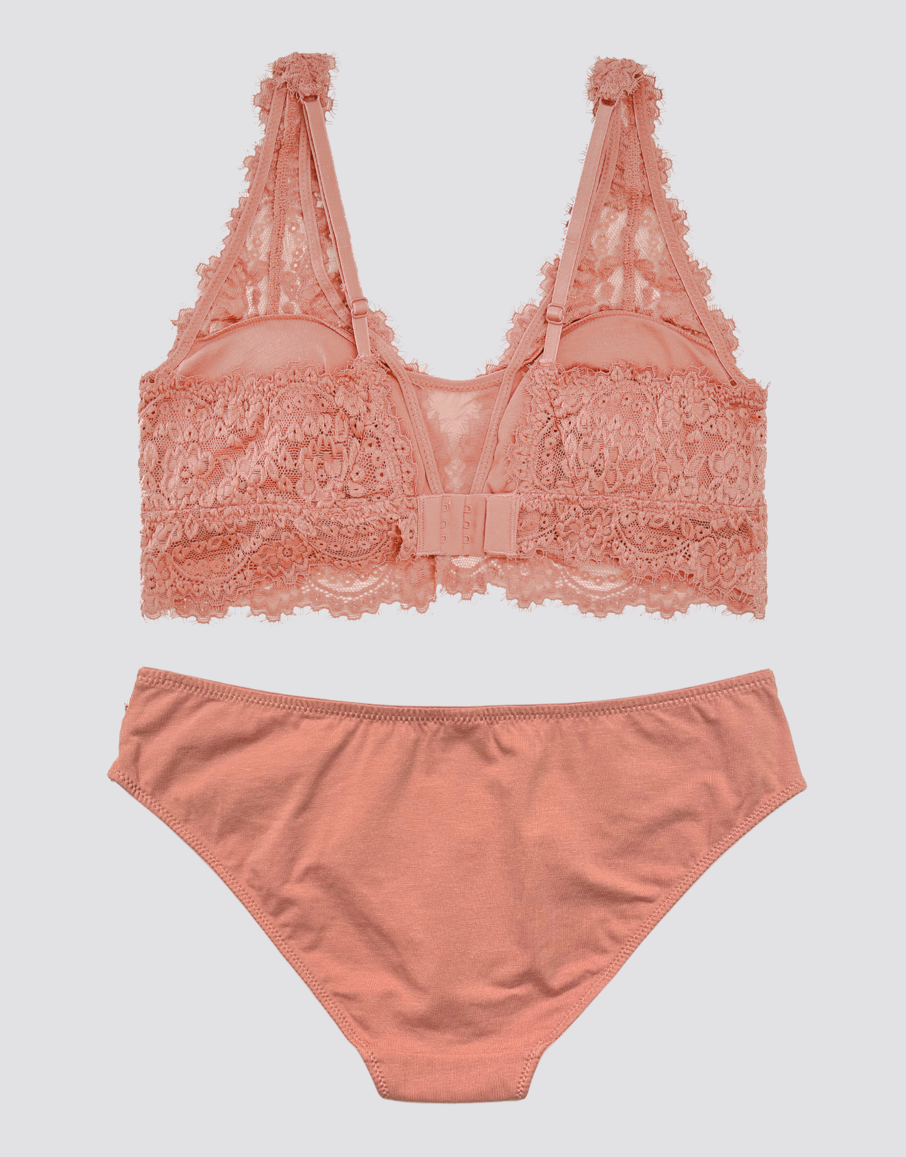 Floral Jacquard Plunge Bralette Set - Rose