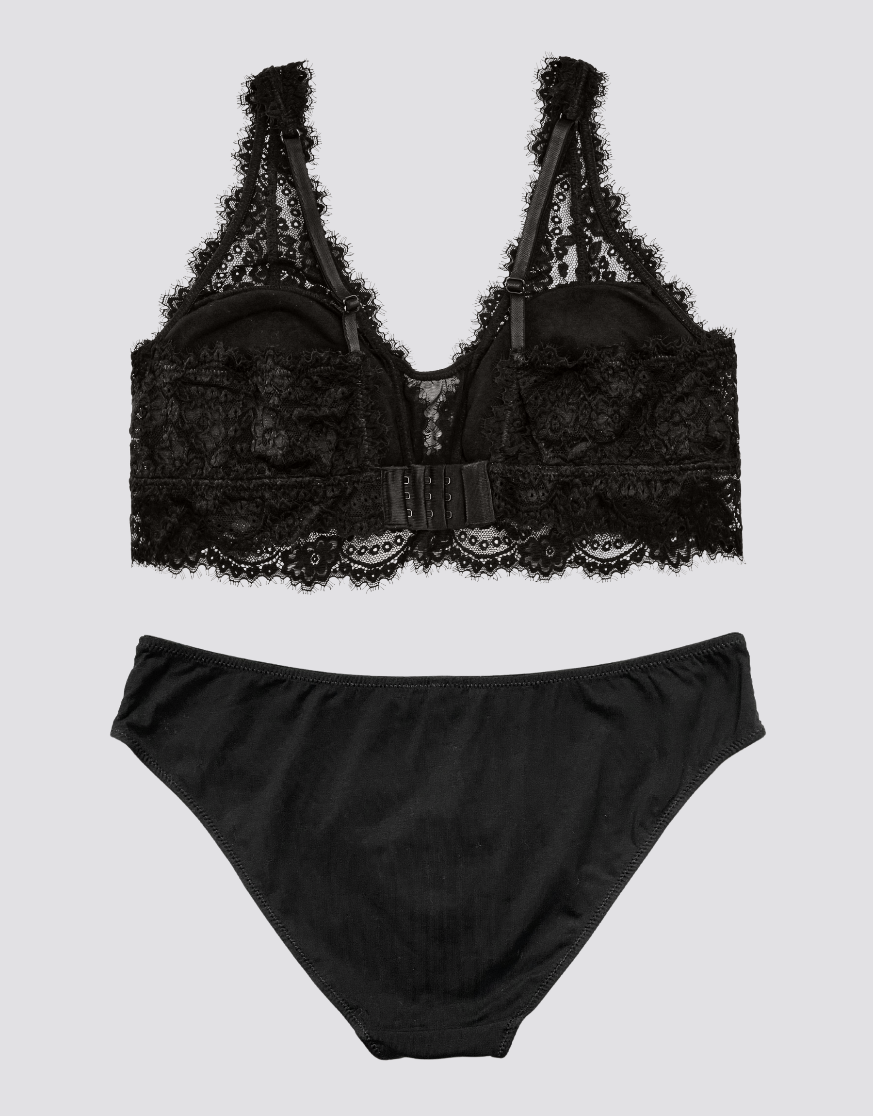 Floral Jacquard Plunge Bralette Set - Black