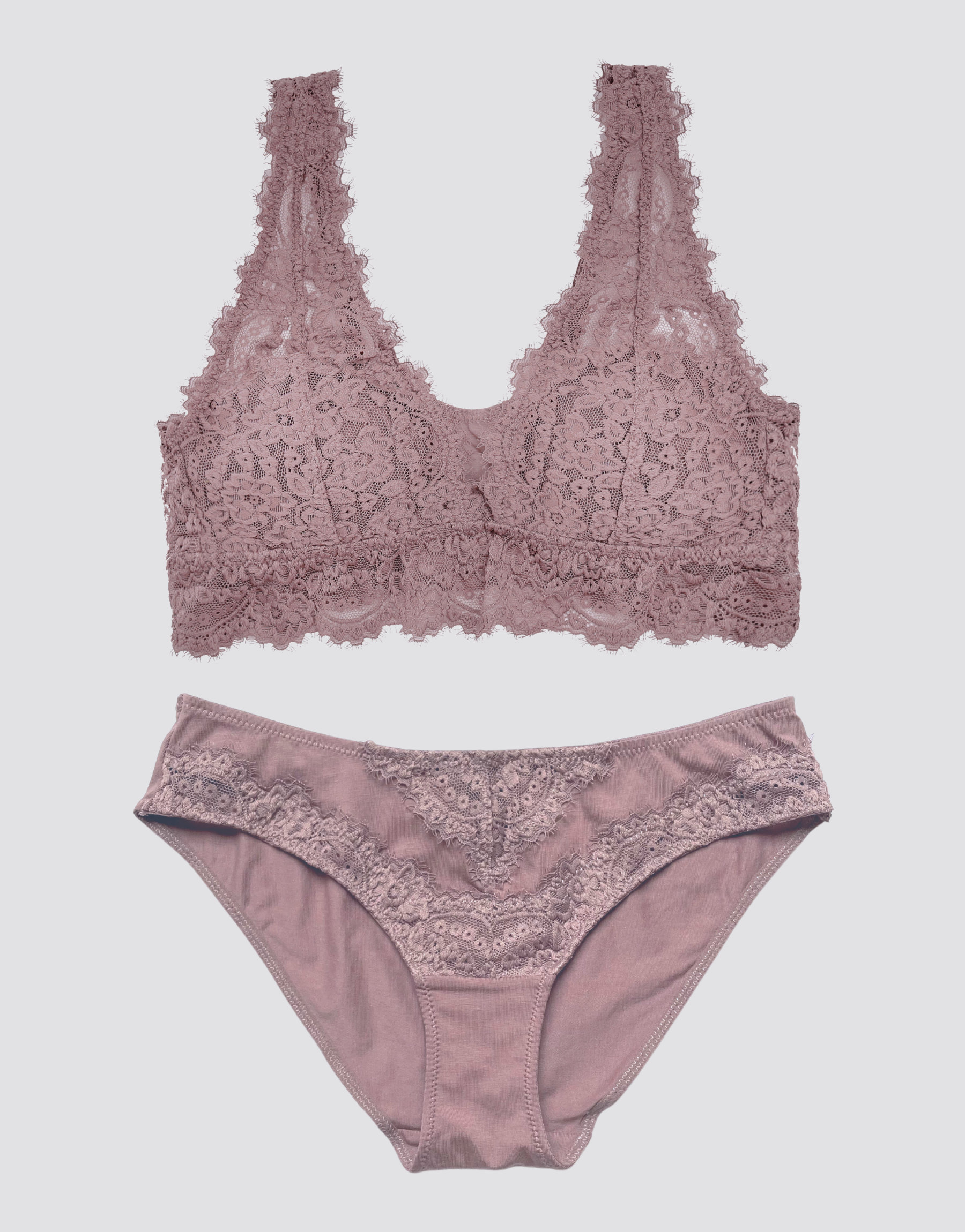 Curve Muse Plunge Bralette with Floral Lace-2pack-PINK,MAUVE-XXXL:42D 42DD  42DDD 44B 44C 44D 44DD 44DDD 46B 46C