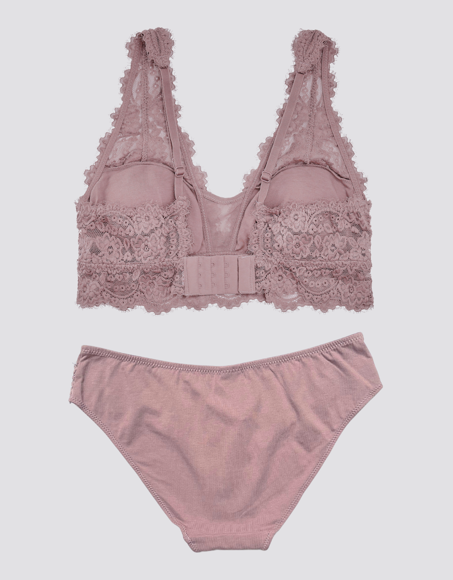 Floral Jacquard Plunge Bralette Set - Mauve