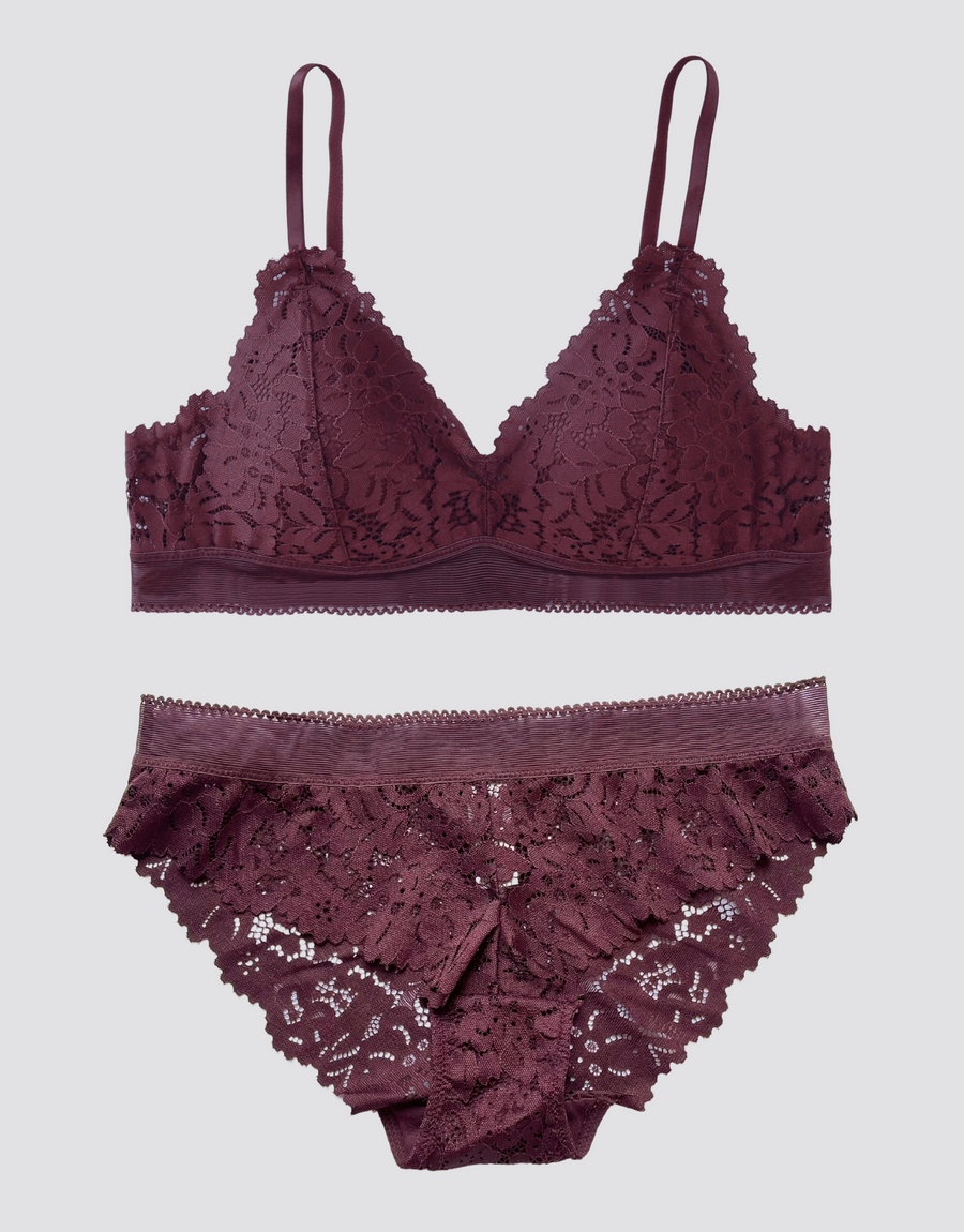 Garden Lace Bralette Set - Burgundy