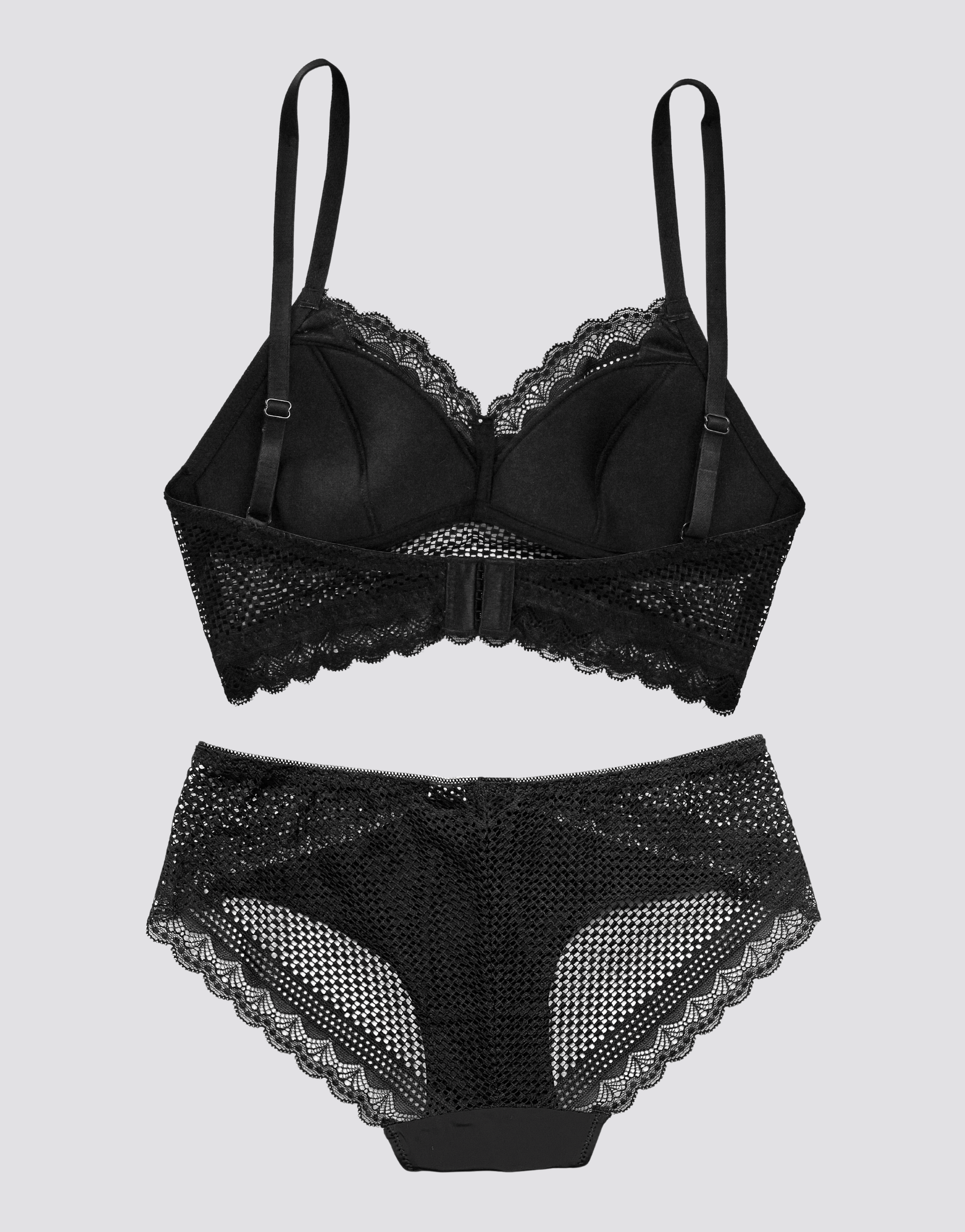 Lace Checker Bralette Set - Black