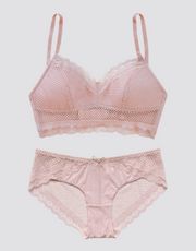 Lace Checker Bralette Set - Blush