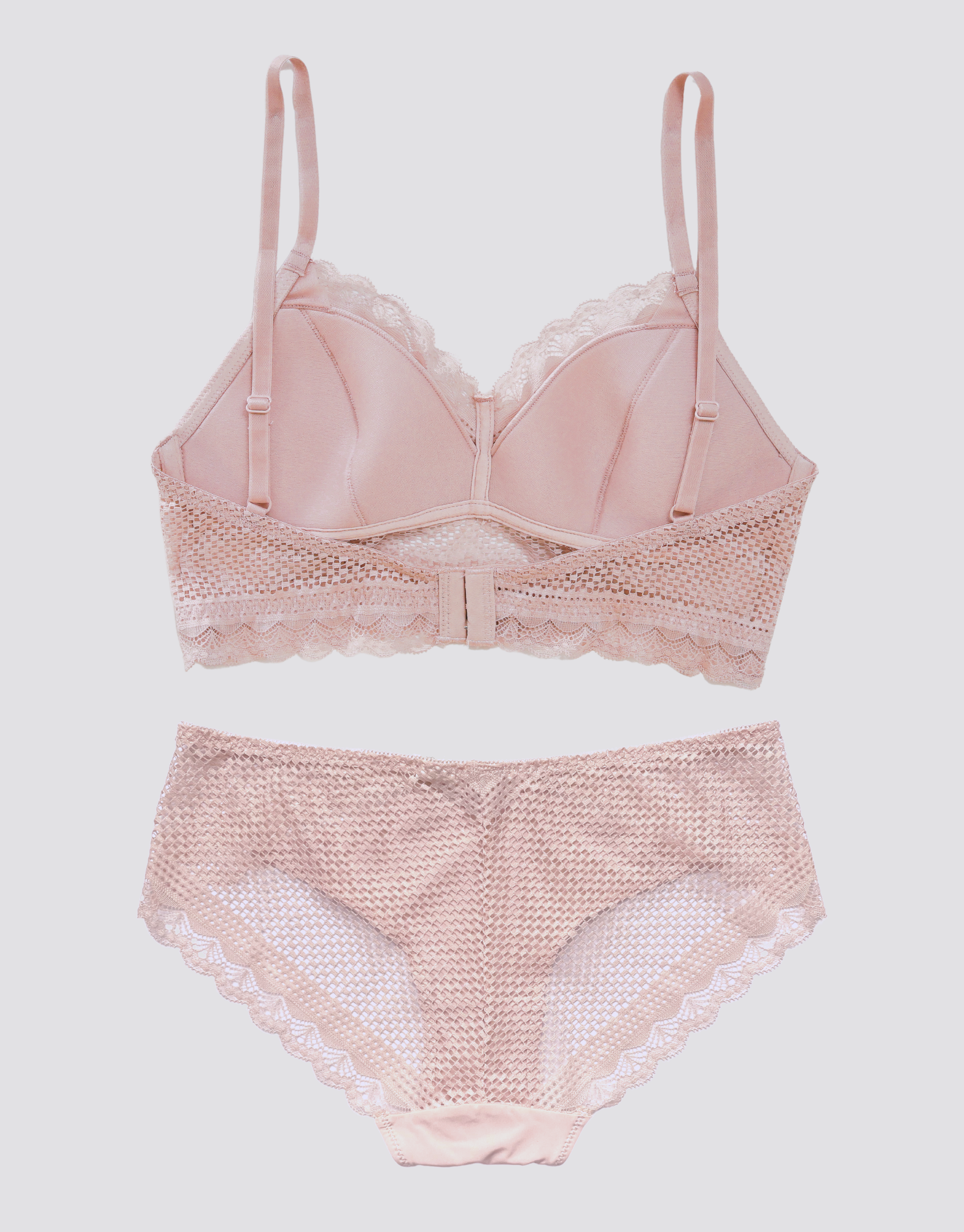 Lace Checker Bralette Set - Blush