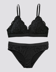 Lace Triangle Bralette Set - Black