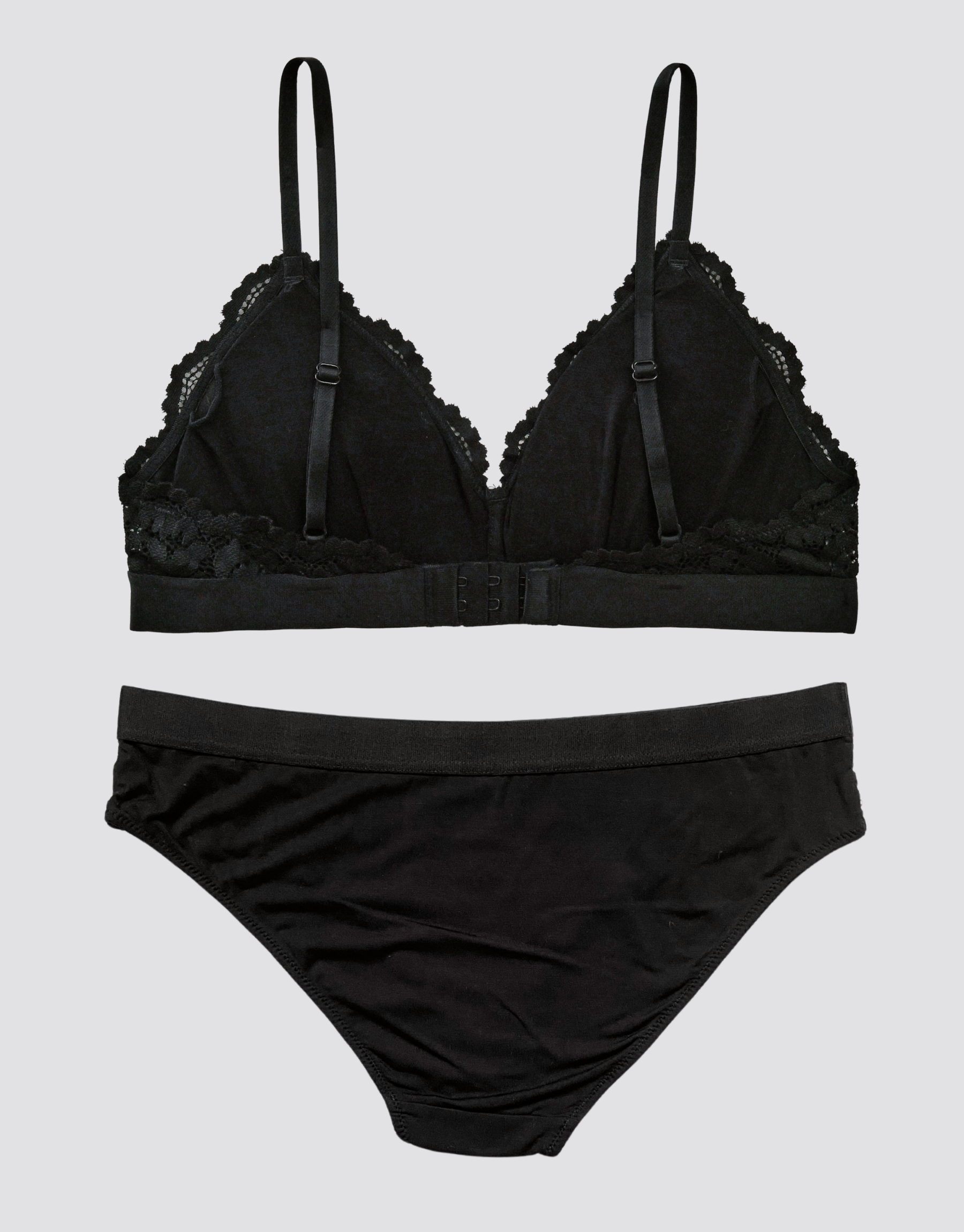 Lace Triangle Bralette Set - Black