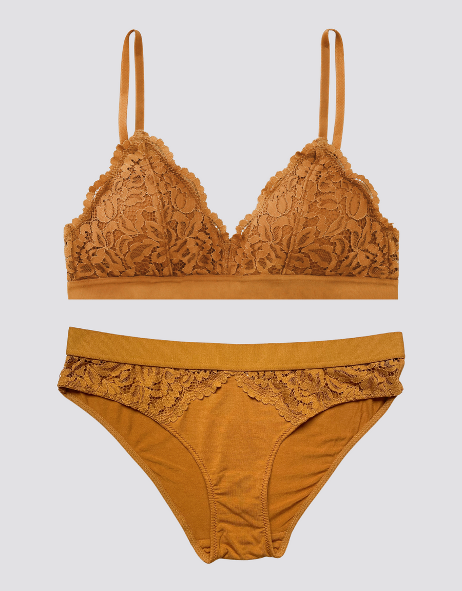 Lace Triangle Bralette Set - Copper