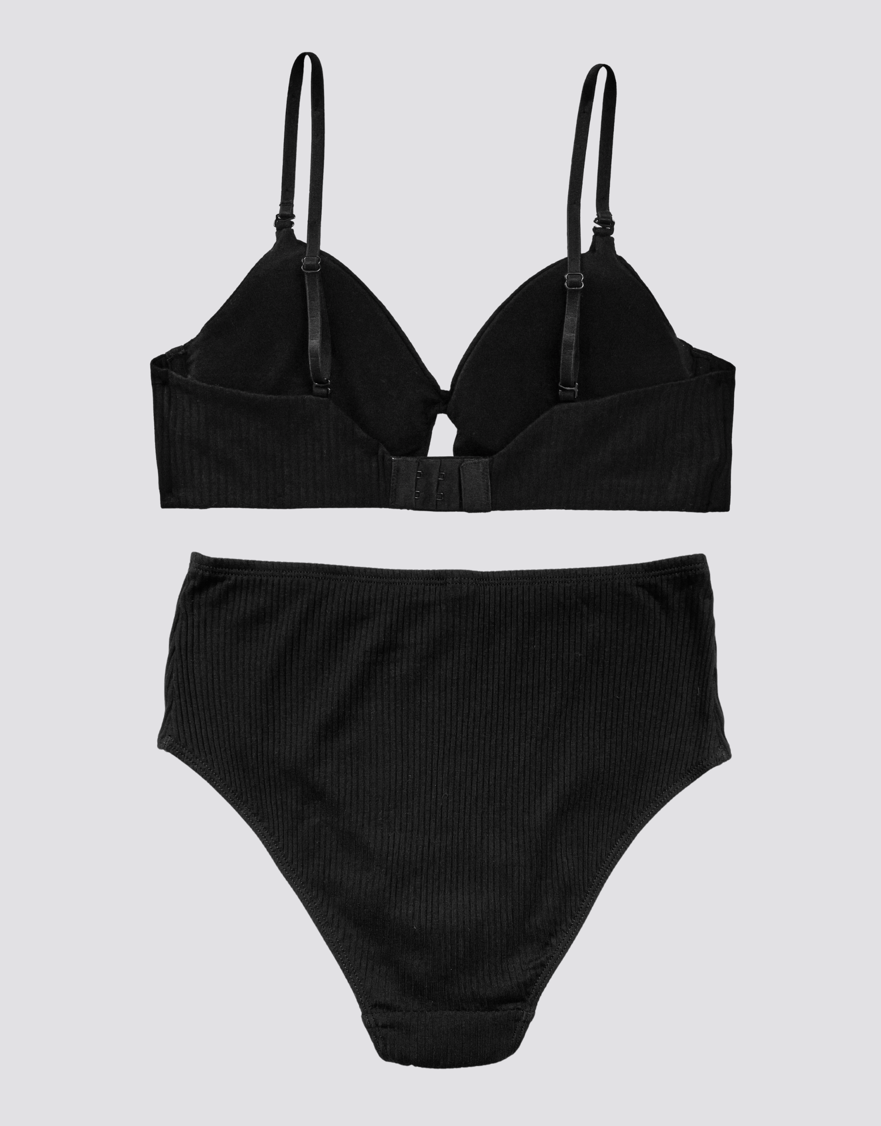 Ribbed Peephole Bralette Set - Black