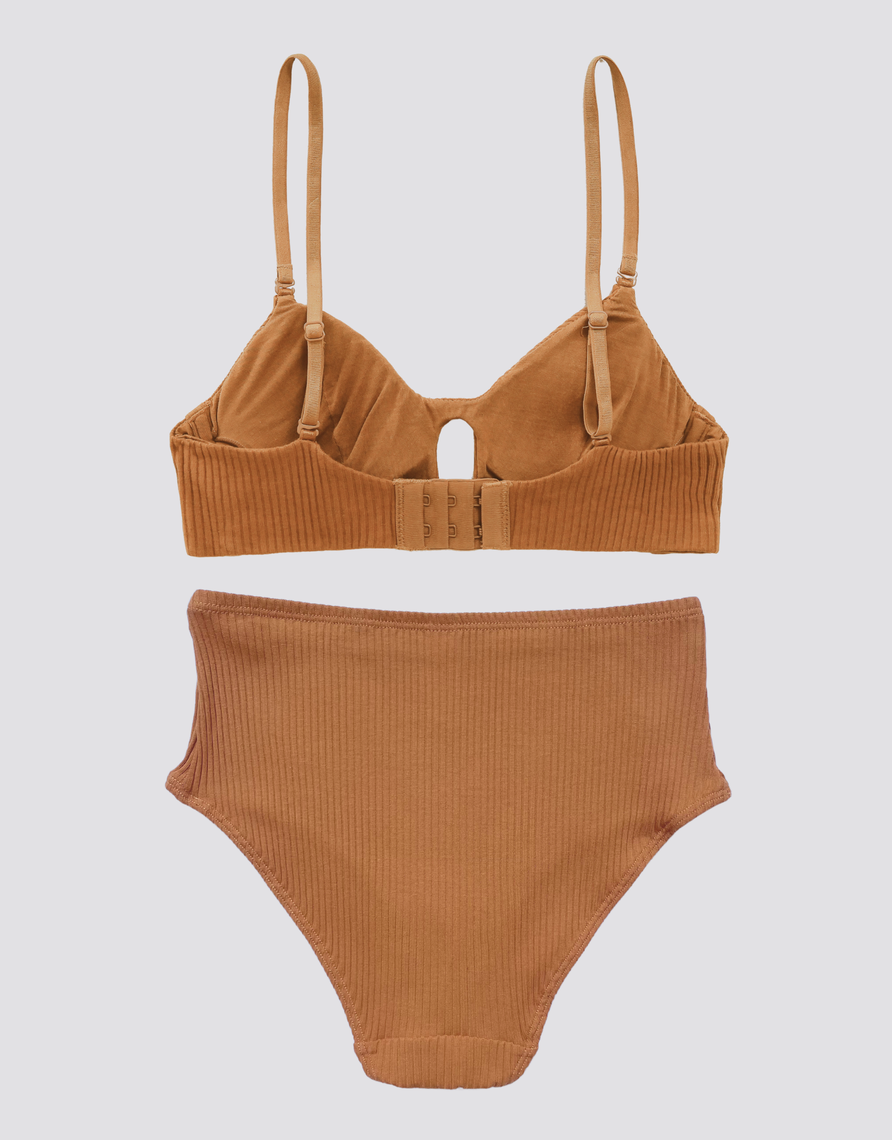 Ribbed Peephole Bralette Set - Bronze