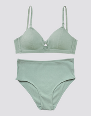 Ribbed Peephole Bralette Set - Mint