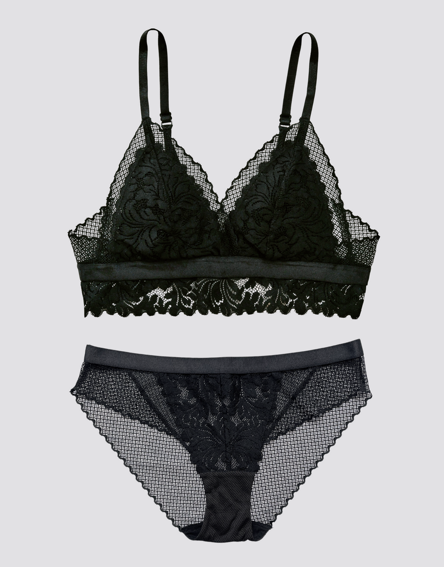 Romantic Lace Bralette Set - Black