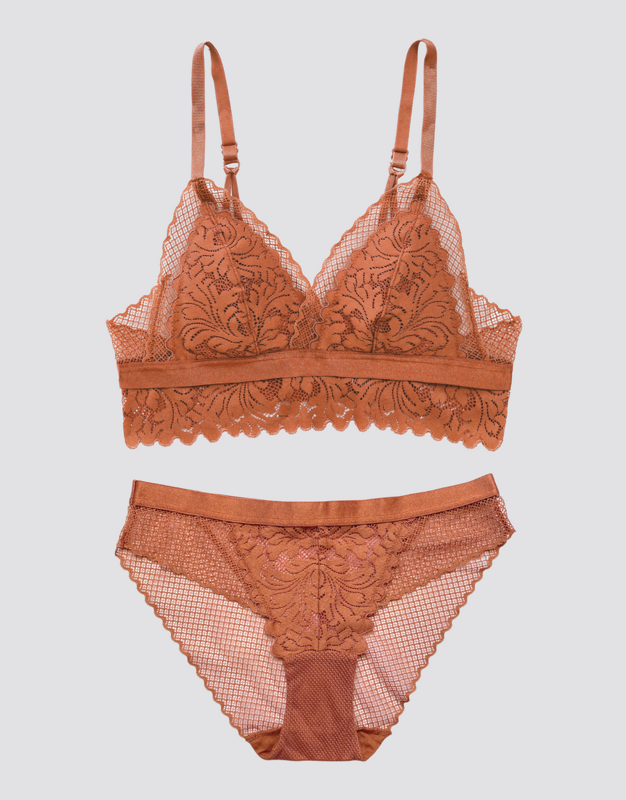 Romantic Lace Bralette Set - Pumpkin