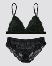 Scallop Lace Triangle Bralette Set - Black