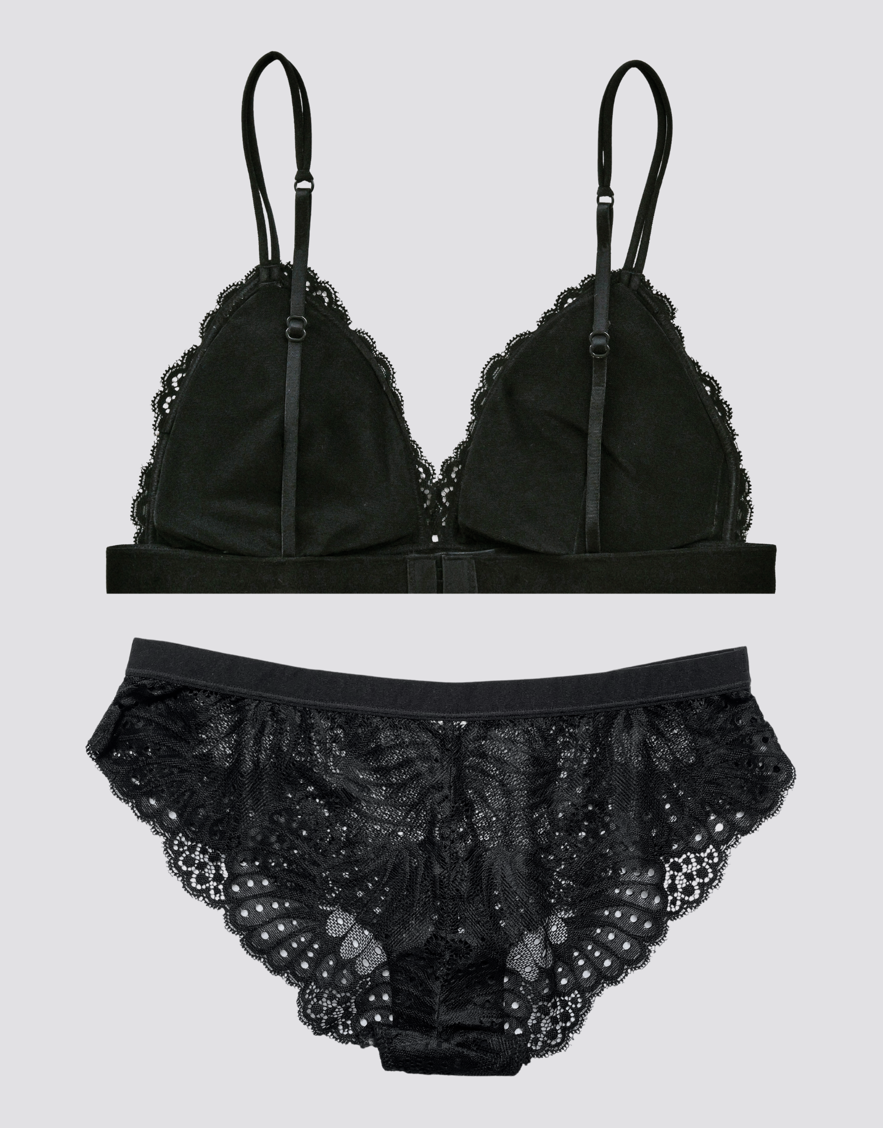 Scallop Lace Triangle Bralette Set - Black