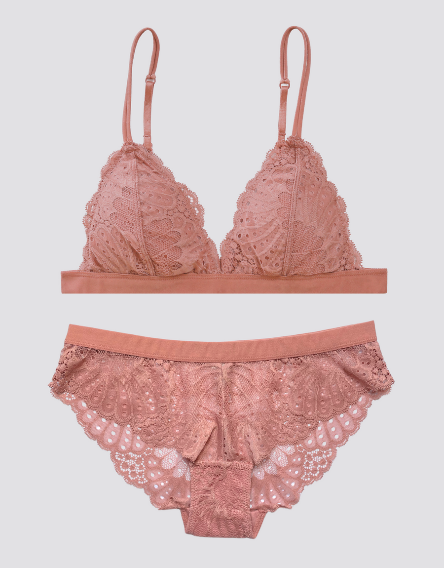 Scallop Lace Triangle Bralette Set - Flamingo