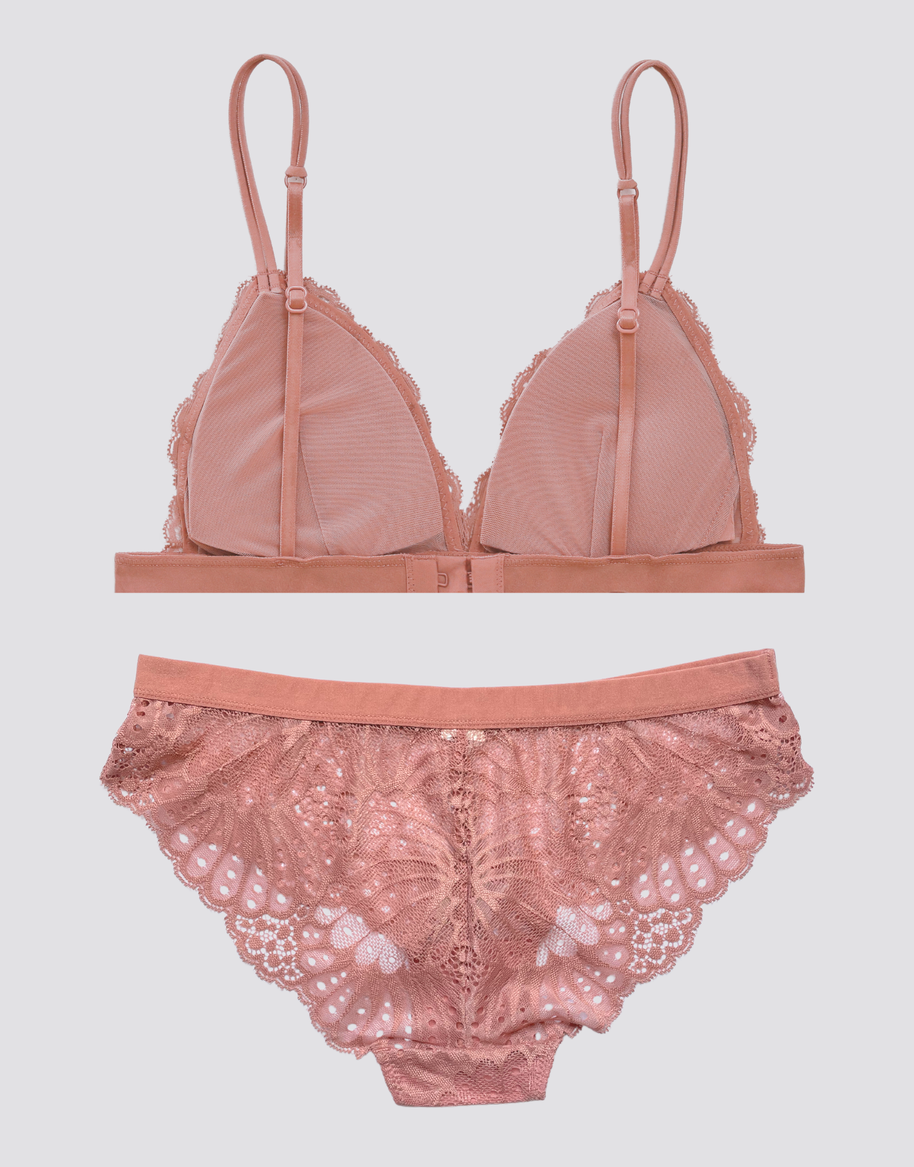 Scallop Lace Triangle Bralette Set - Flamingo